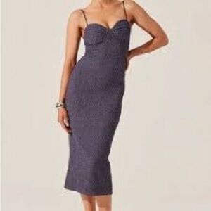 ASTR The Label Textured Bustier Midi Dress Slate Blue Bodycon NWT XS/S